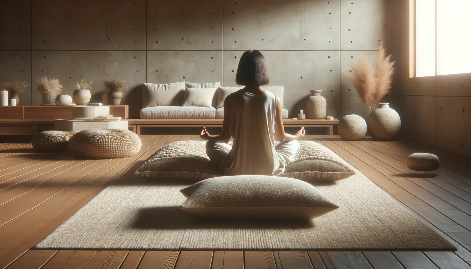Best Meditation Pillows - person sitting on a cushion doing meditation in a serene setting (1)
